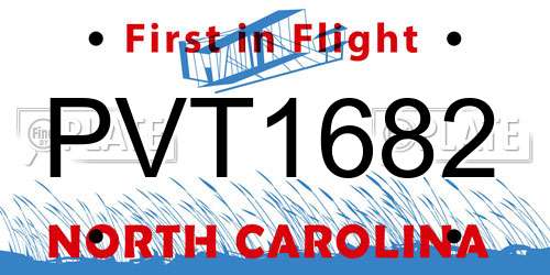 PVT1682 North Carolina License Plate
