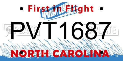 PVT1687 North Carolina License Plate
