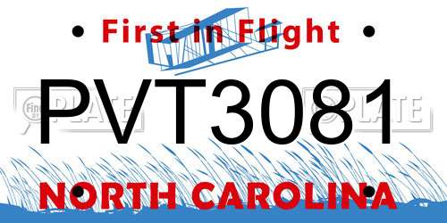 PVT3081 North Carolina License Plate