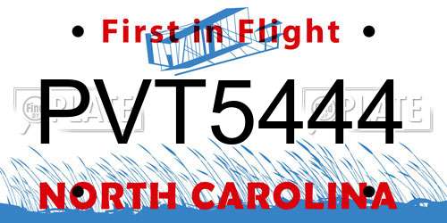 PVT5444 North Carolina License Plate