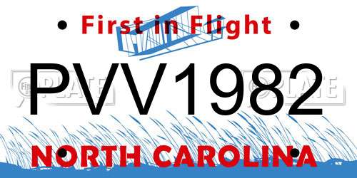 PVV1982 North Carolina License Plate