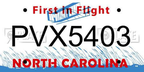 PVX5403 North Carolina License Plate