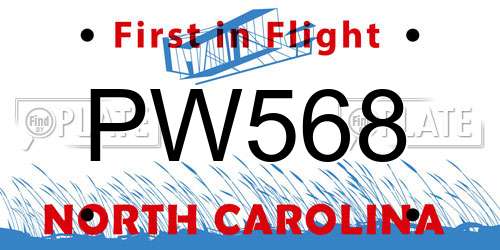 PW568 North Carolina License Plate