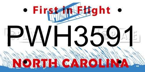 PWH3591 North Carolina License Plate