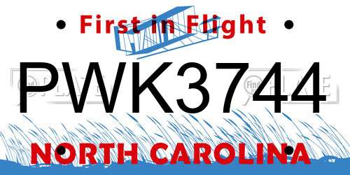 PWK3744 North Carolina License Plate