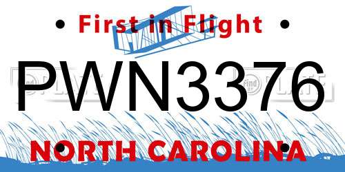 PWN3376 North Carolina License Plate