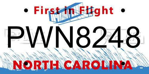 PWN8248 North Carolina License Plate