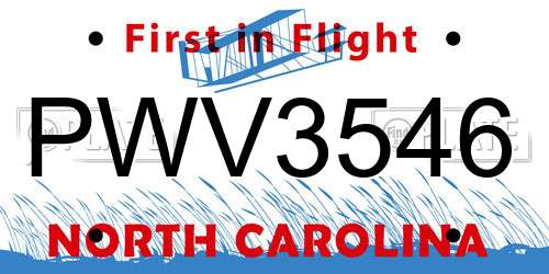 PWV3546 North Carolina License Plate