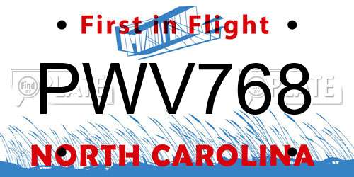 PWV768 North Carolina License Plate