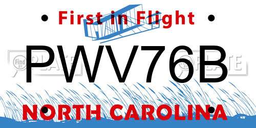 PWV76B North Carolina License Plate