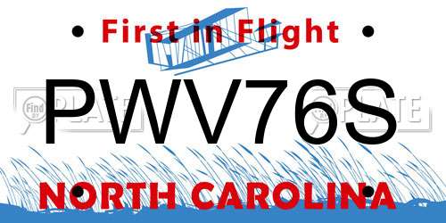 PWV76S North Carolina License Plate