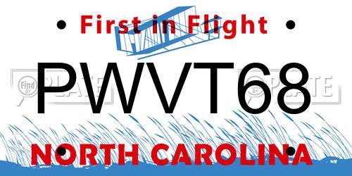 PWVT68 North Carolina License Plate