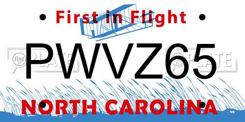 PWVZ65 North Carolina License Plate