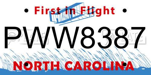 PWW8387 North Carolina License Plate