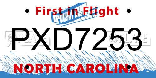 PXD7253 North Carolina License Plate