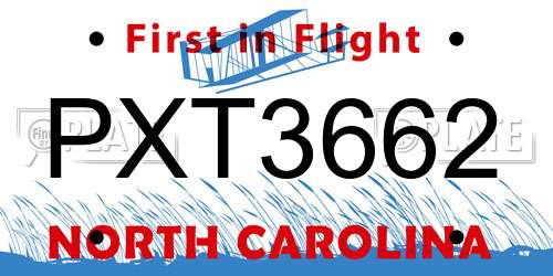 PXT3662 North Carolina License Plate
