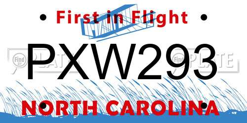 PXW293 North Carolina License Plate