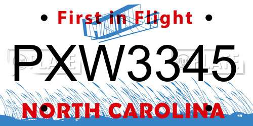 PXW3345 North Carolina License Plate