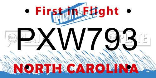 PXW793 North Carolina License Plate