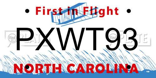 PXWT93 North Carolina License Plate