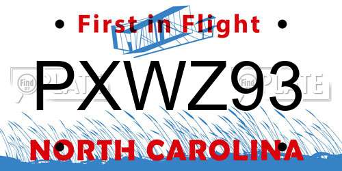 PXWZ93 North Carolina License Plate