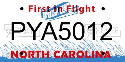 PYA5012 North Carolina License Plate