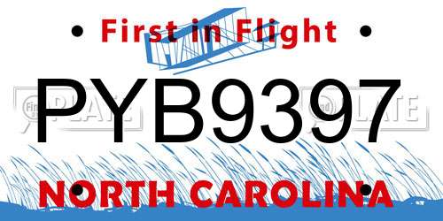 PYB9397 North Carolina License Plate