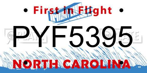 PYF5395 North Carolina License Plate