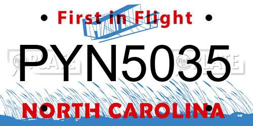 PYN5035 North Carolina License Plate