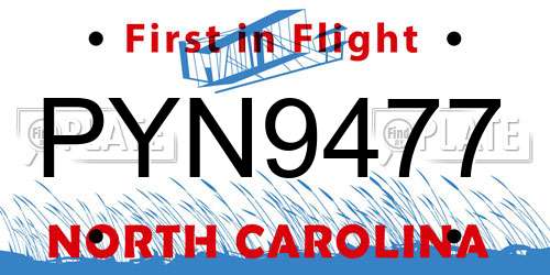 PYN9477 North Carolina License Plate
