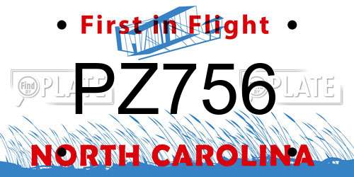PZ756 North Carolina License Plate