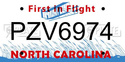 PZV6974 North Carolina License Plate