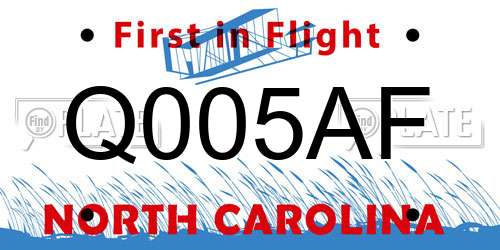 Q005AF North Carolina License Plate