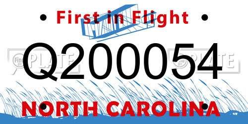 Q200054 North Carolina License Plate