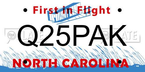 Q25PAK North Carolina License Plate