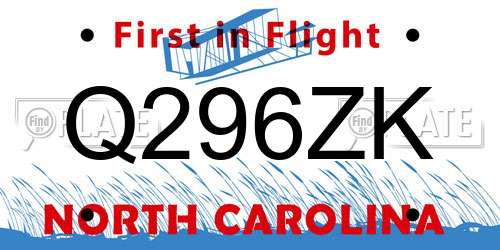 Q296ZK North Carolina License Plate