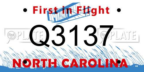 Q3137 North Carolina License Plate