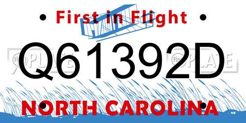Q61392D North Carolina License Plate