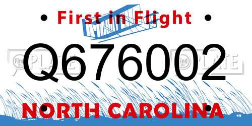 Q676002 North Carolina License Plate