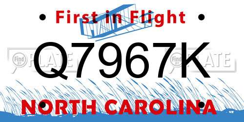 Q7967K North Carolina License Plate