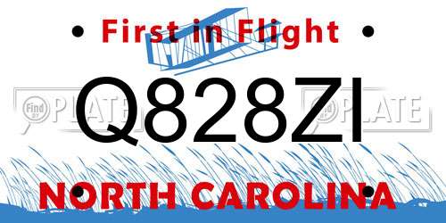 Q828ZI North Carolina License Plate