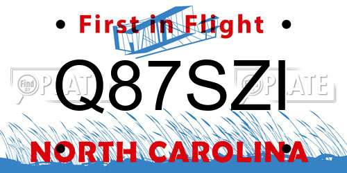 Q87SZI North Carolina License Plate