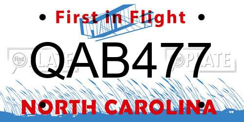 QAB477 North Carolina License Plate