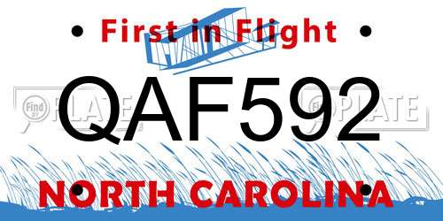 QAF592 North Carolina License Plate