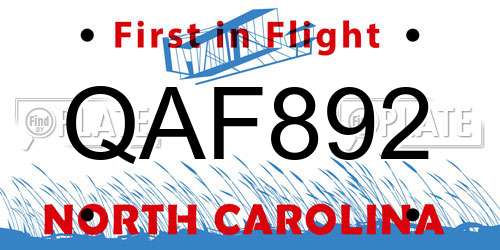 QAF892 North Carolina License Plate