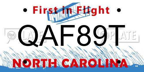 QAF89T North Carolina License Plate