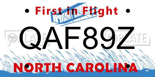 QAF89Z North Carolina License Plate