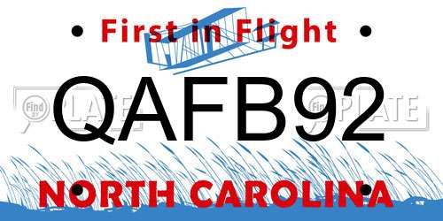 QAFB92 North Carolina License Plate