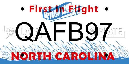 QAFB97 North Carolina License Plate