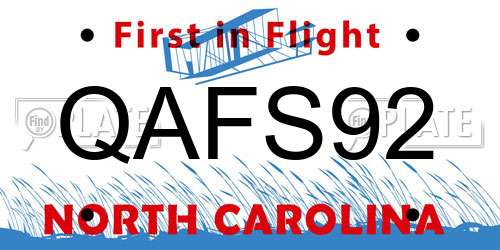 QAFS92 North Carolina License Plate